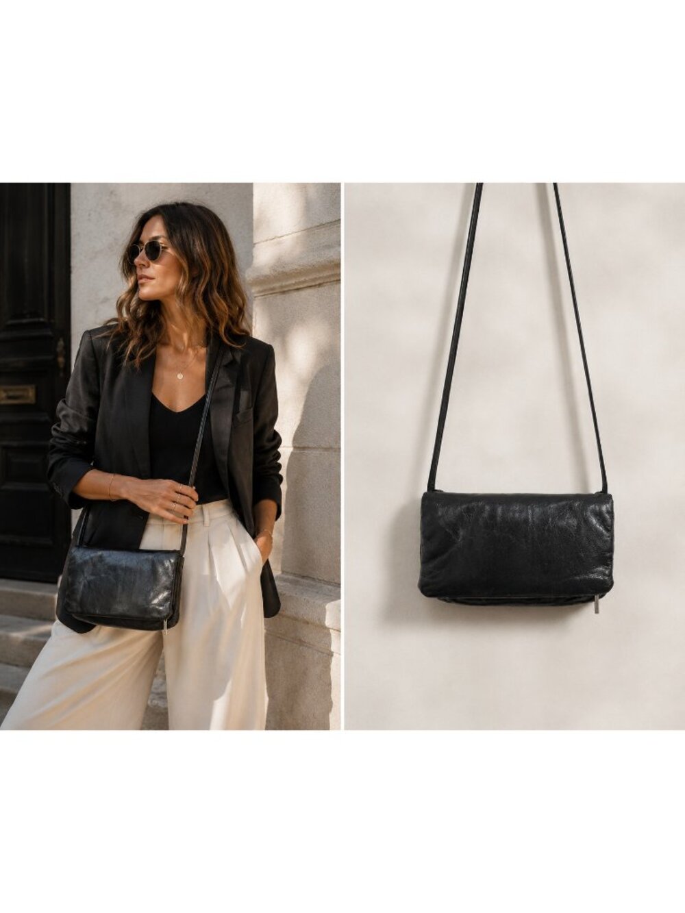 HOBO Black Leather Crossbody Bag Slim Minimalist Shoulder Purse Organizer Small